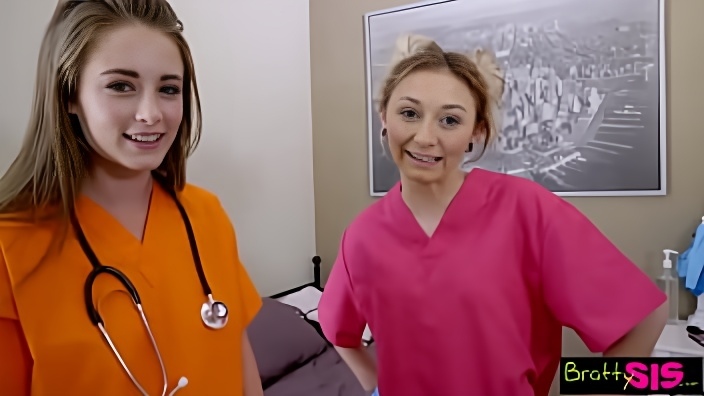 Two young college girlfriends help step brother get an orgasm!