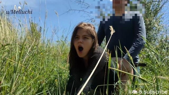 Teen gets fucked in the bushes in doggy style