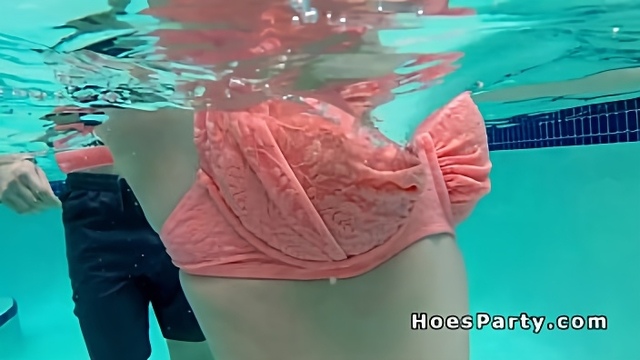 Two perky boobs babes banged by the pool