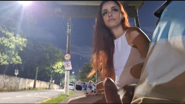 Jerking off next to a suspicious hottie at the bus stop!