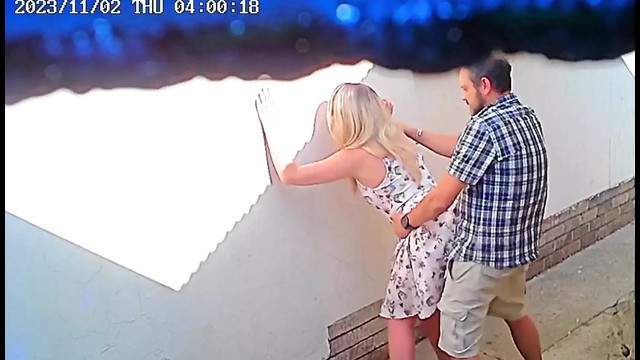 Voyeur footage of couple fucking outside warehouse