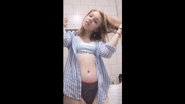 Nice naked bathroom striptease masturbation with passionate orgasm
